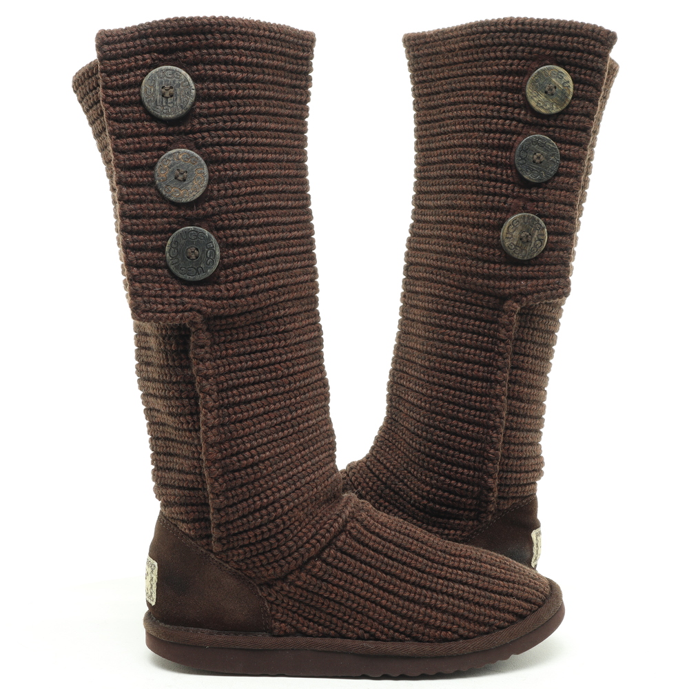 UGG Button Up Knit Boots Wool Blend Women 6 Brown